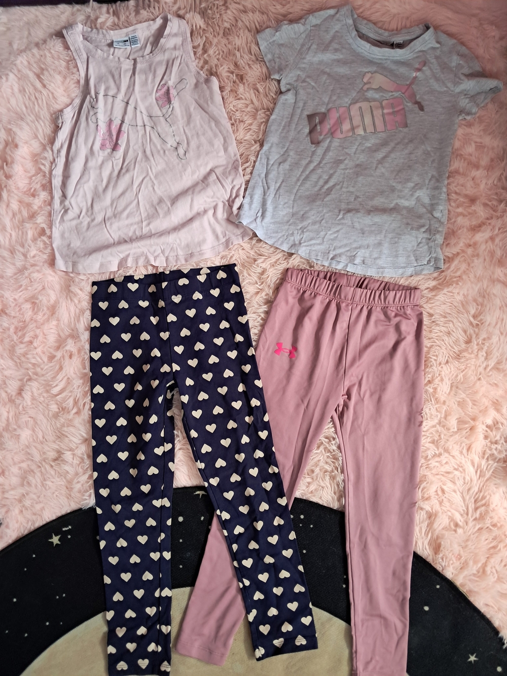 2 Puma Logo Tees + Assorted Girls Leggings Bundle - 4 Piece Set! Under Armour